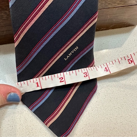 Lanvin Paris 100% silk men’s tie vintage striped motif navy/pink/red/purple - Picture 6 of 7
